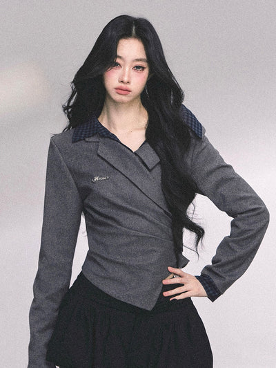 Fake Two-piece Long-sleeved Plaid Shirt DIA0648