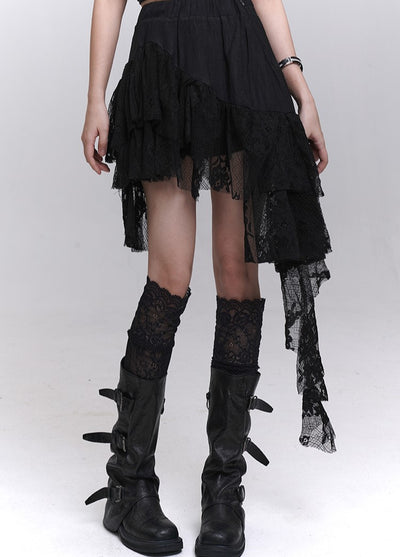 Black Irregular Lace Skirt LAD0201