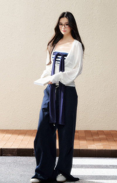 Striped Tube Top/Long-sleeved Cardigan SHI0181