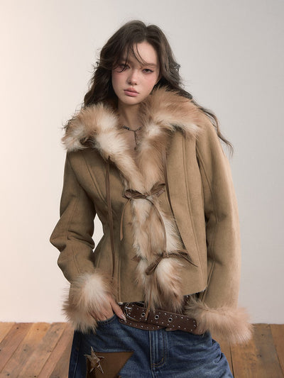 Bow-tie Large Faux Fur Coat VIA0365