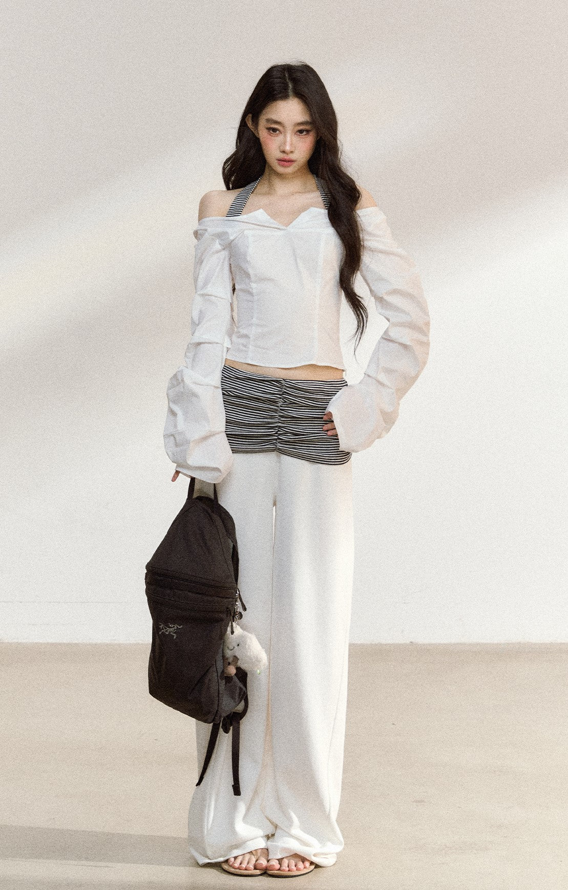 White Off Shoulder Slim Short Shirt SHI0208
