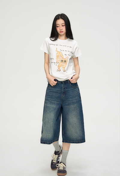 Kitten Print Casual Short-sleeved T-shirt PUN0071