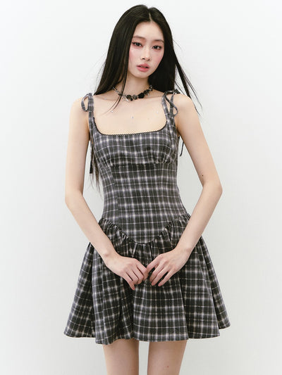 Bow Tie Plaid Suspender Dress VIA0254