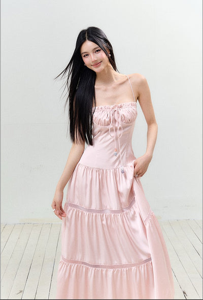 Satin Pleated Lace-up Suspender Dress AGM0150
