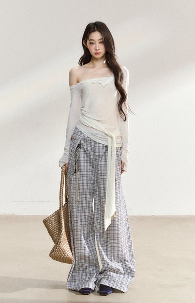 One Shoulder White Cross Strap T-shirt SHI0200