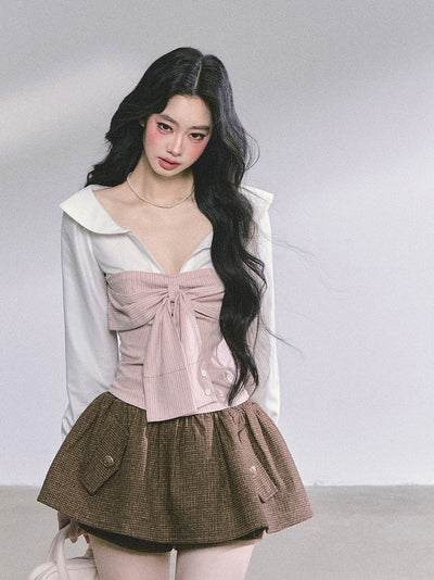 Fake Two-piece Slim Striped Shirt DIA0584