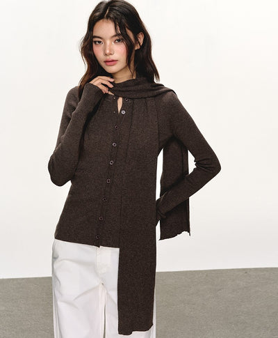 Scarf Slim-fit Long-sleeved Knitted Cardigan ANA0099