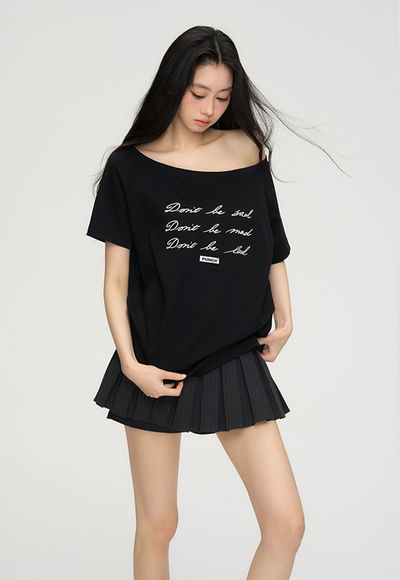 Letter Print One-shoulder Casual T-shirt PUN0070