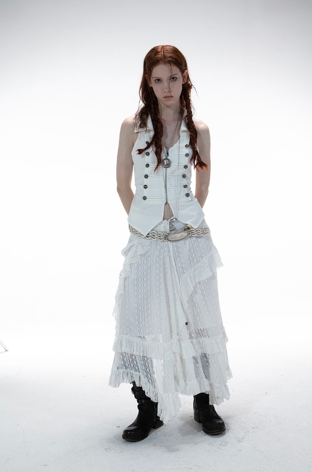V-neck Metal Slim Zipper Vest DOU0131
