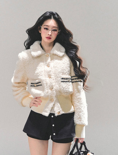 White Wool Quilted Thick Jacket DIA0673