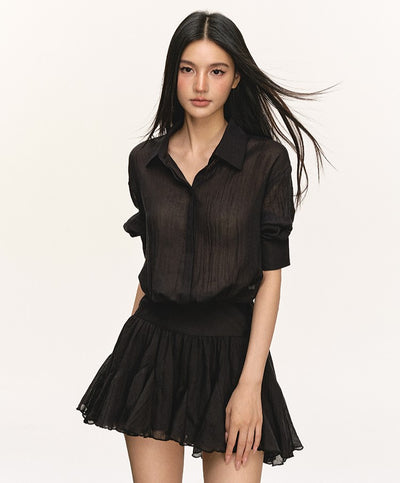 High Waist Pleated Shirt Dress ANA0065