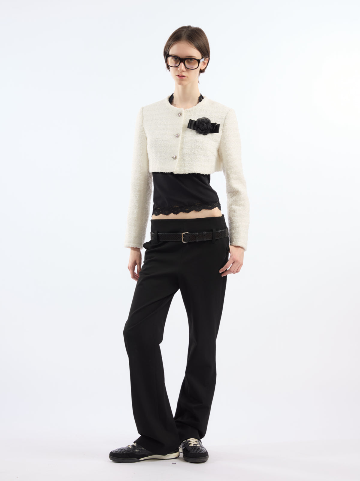 Tweed Decorated Floral Cropped Jacket AOA0037