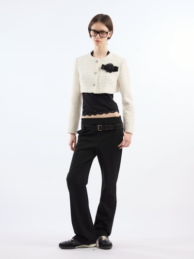 Tweed Decorated Floral Cropped Jacket AOA0037