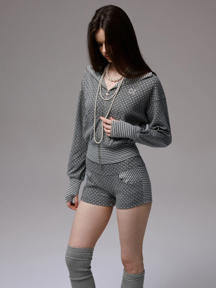 Polka Dot Devil Horn Hooded Jacket JIN0037