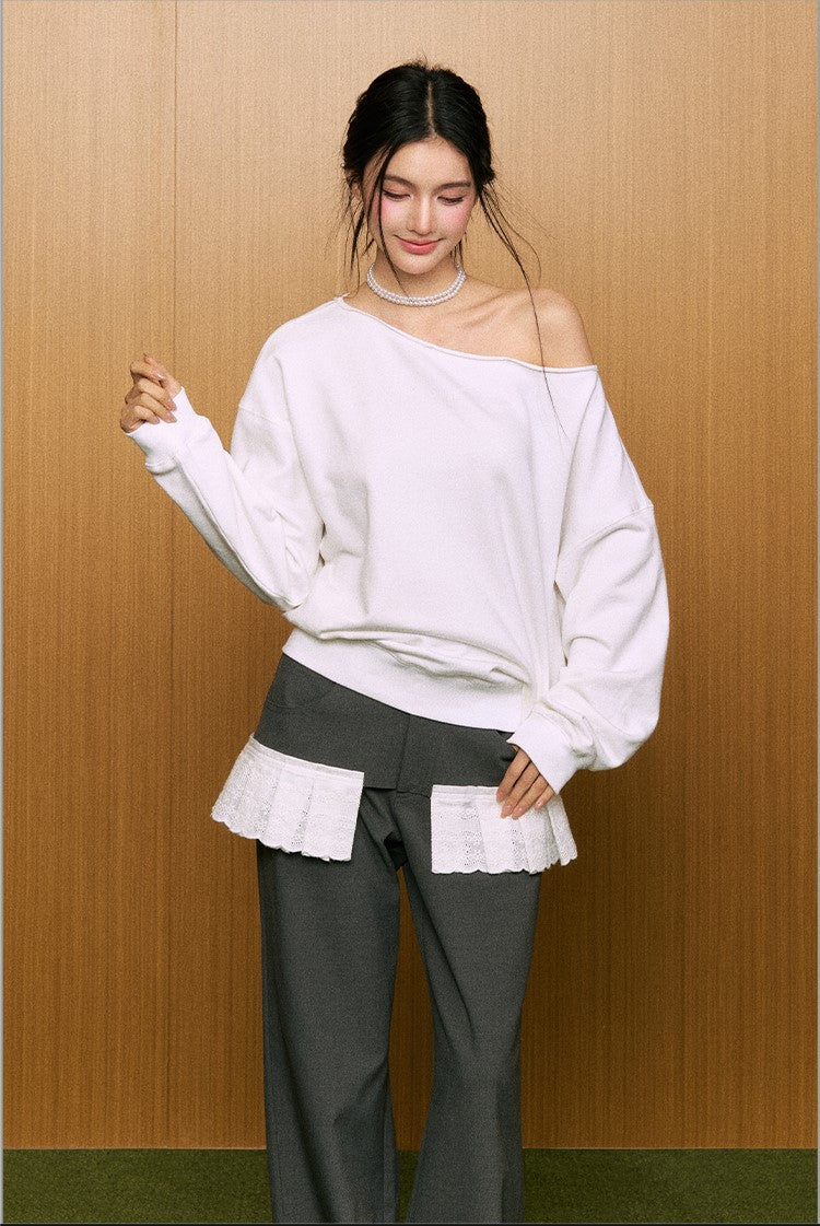 Lazy One-shoulder White Sweatshirt AGM0084