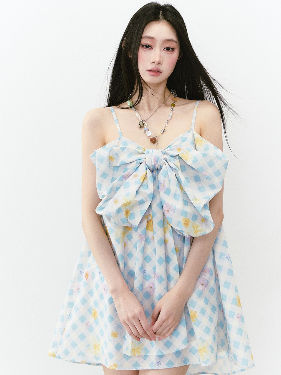 Plaid Flower Suspender Dress VIA0231