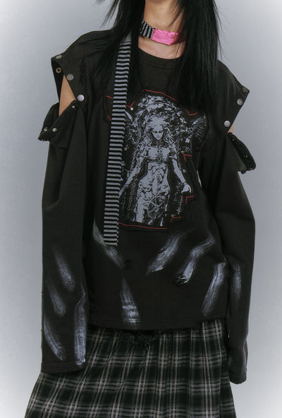 Cut Patch Embroidery Print Sweatshirt KIN0148