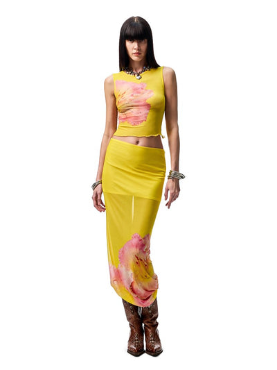 Floral Print Rhinestone Top/Long Skirt JIN0021