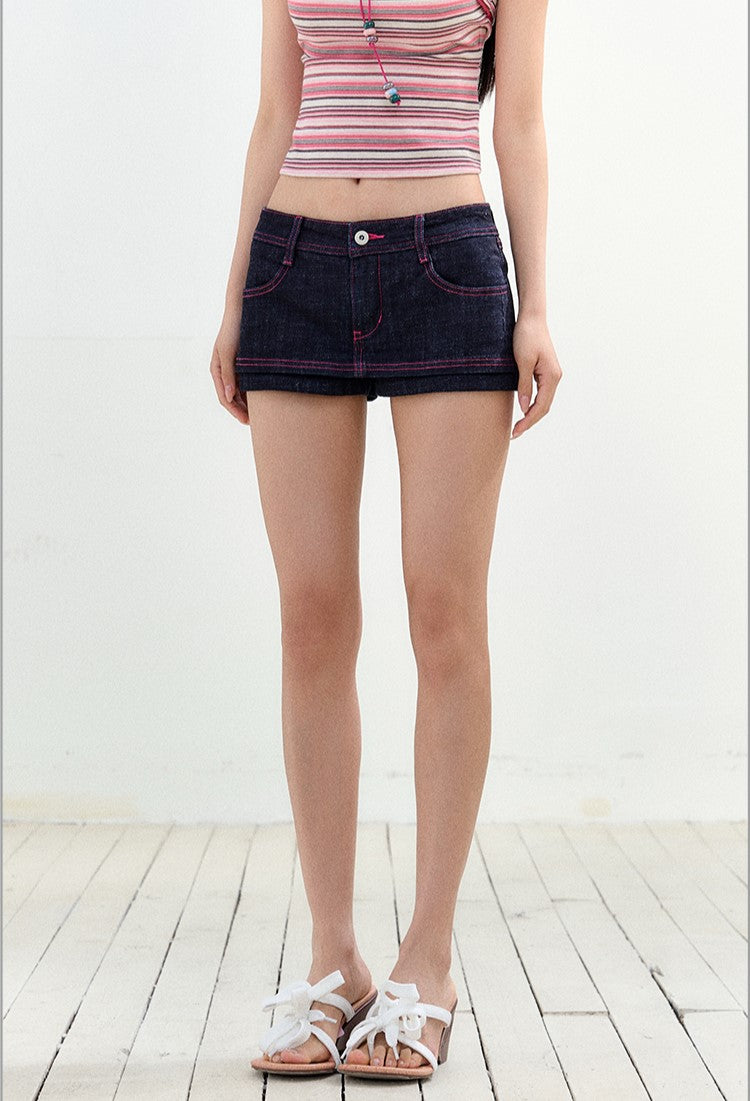 Stitching Contrast Color Denim Shorts AGM0164
