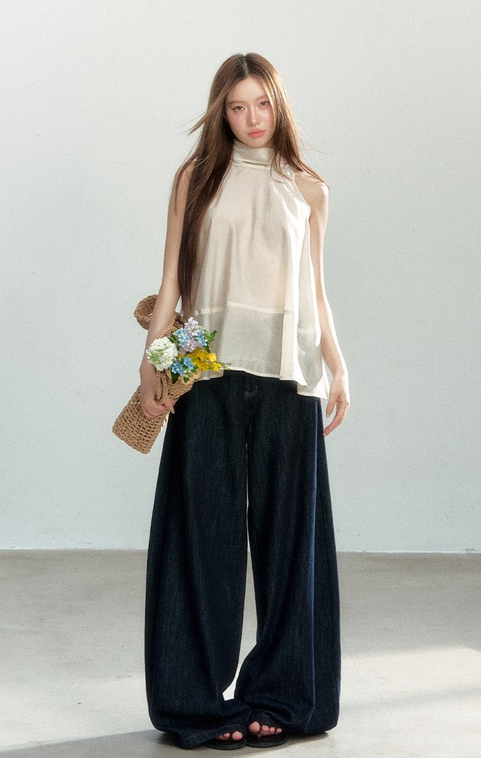 Beige Halter Sleeveless Top SHI0174