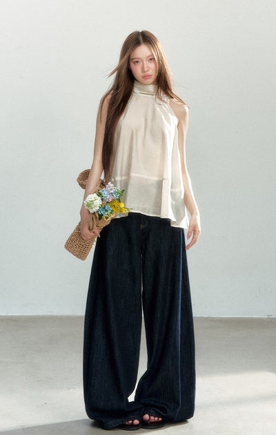 Beige Halter Sleeveless Top SHI0174
