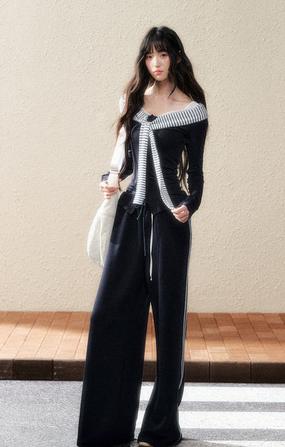 Navy Striped Long Sleeve Top SHI0190