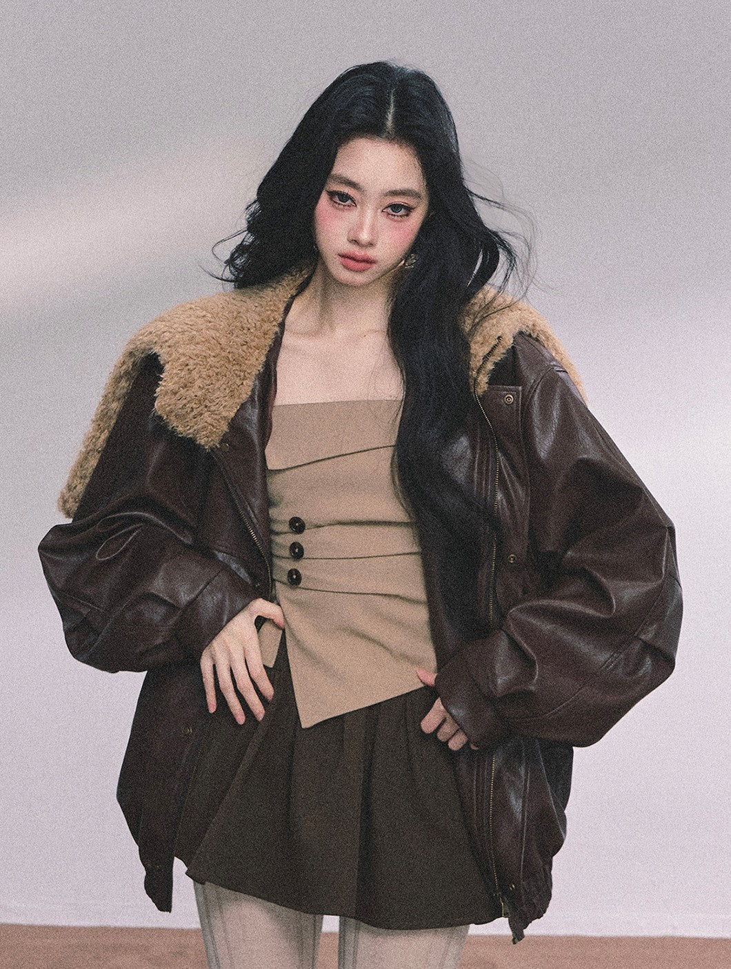 American Navy Collar Leather Jacket DIA0615