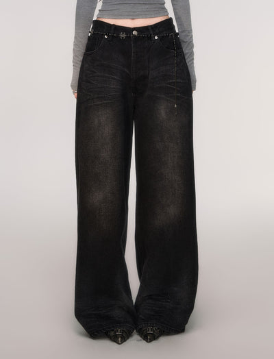 Black High-waisted Wide-leg Casual Jeans LUL0206