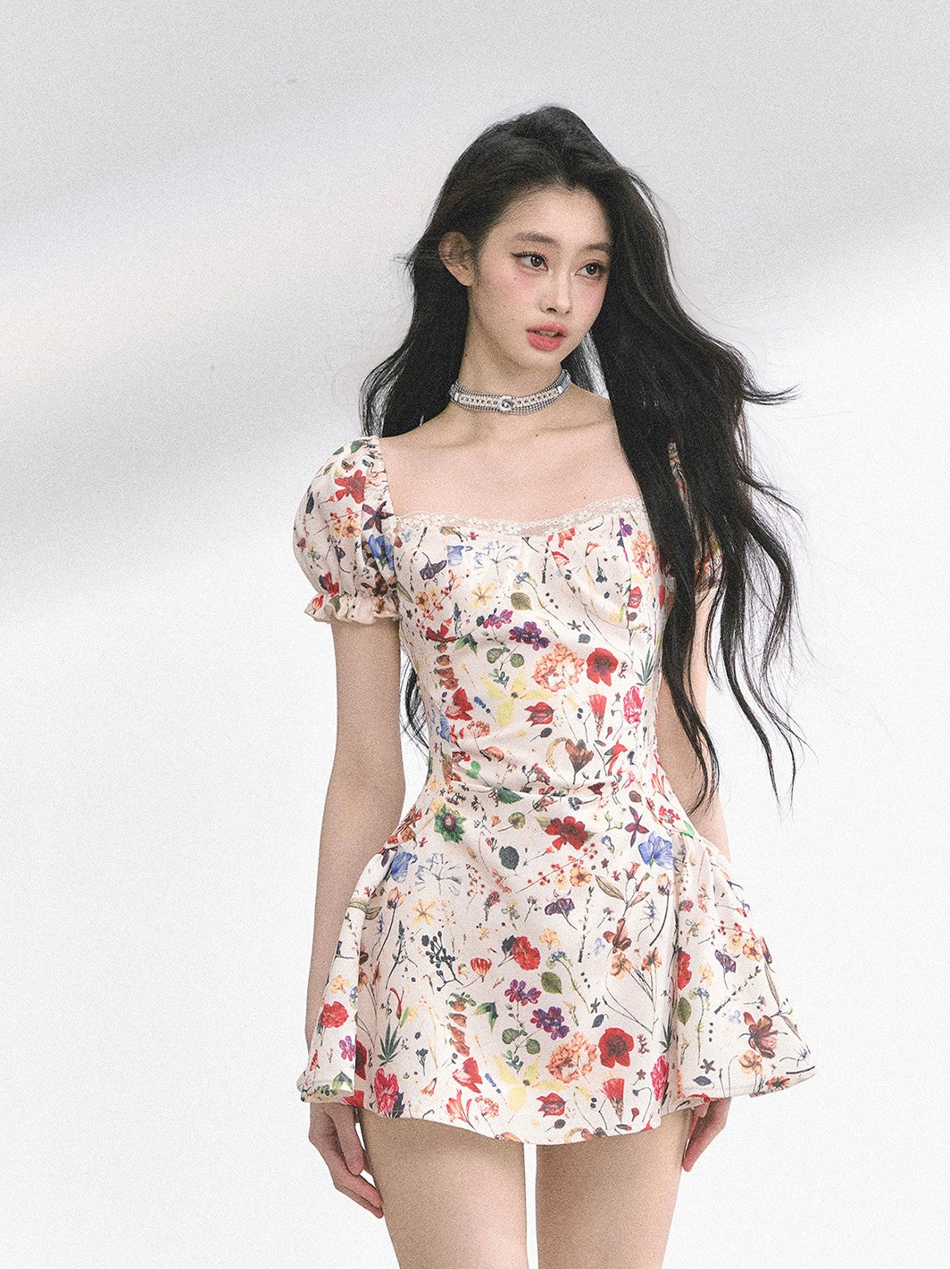 Lace Floral Slim Short Dress DIA0513