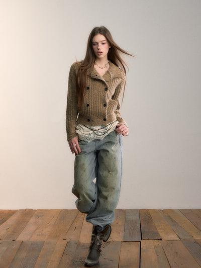 Yarn High-Neck Knit Cardigan VIA0357