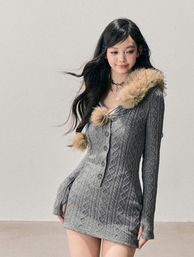 Detachable Fur Collar Sweater Dress DIA0707