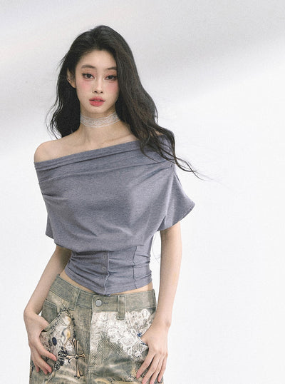 One Shoulder Waist Slim Short Top DIA0497
