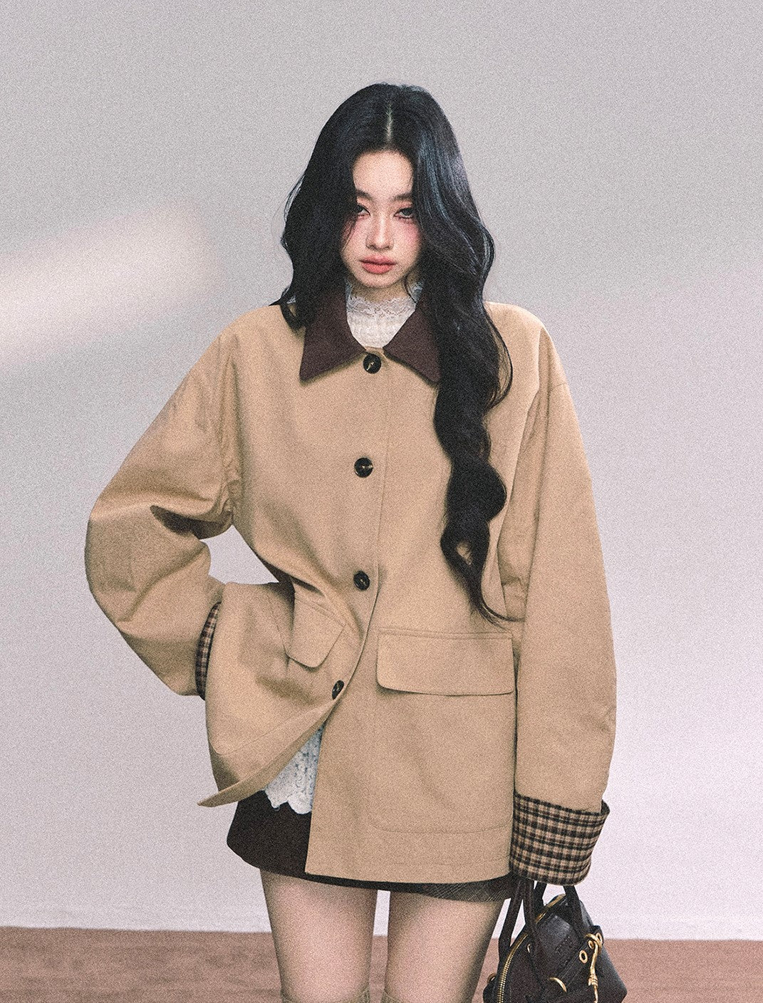 British Style Polo Collar Plaid Jacket DIA0656