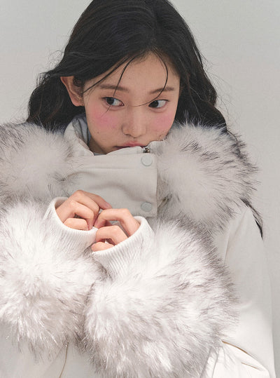 White Fur Hooded Down Jacket DIA0714