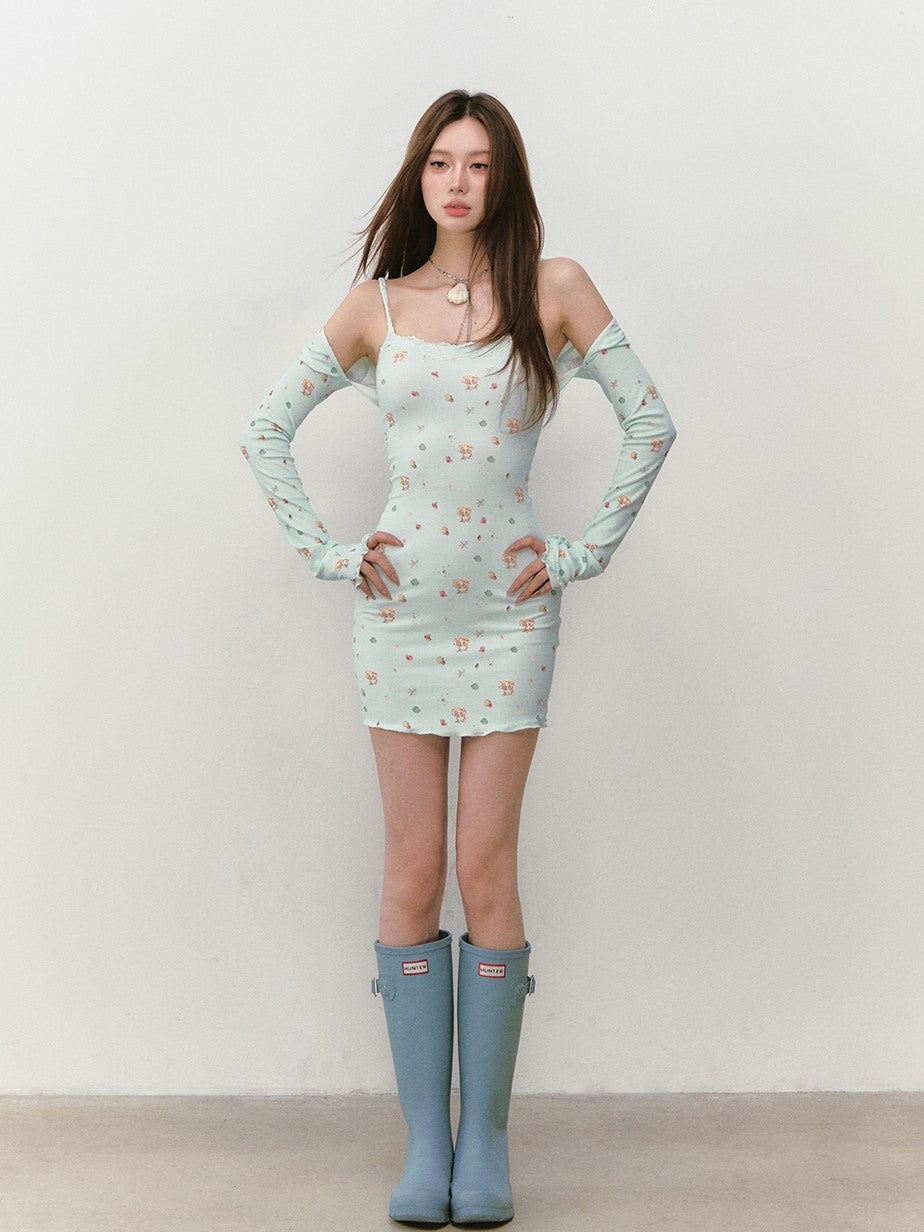 Seaside Printed Dress + Cardigan VIA0278