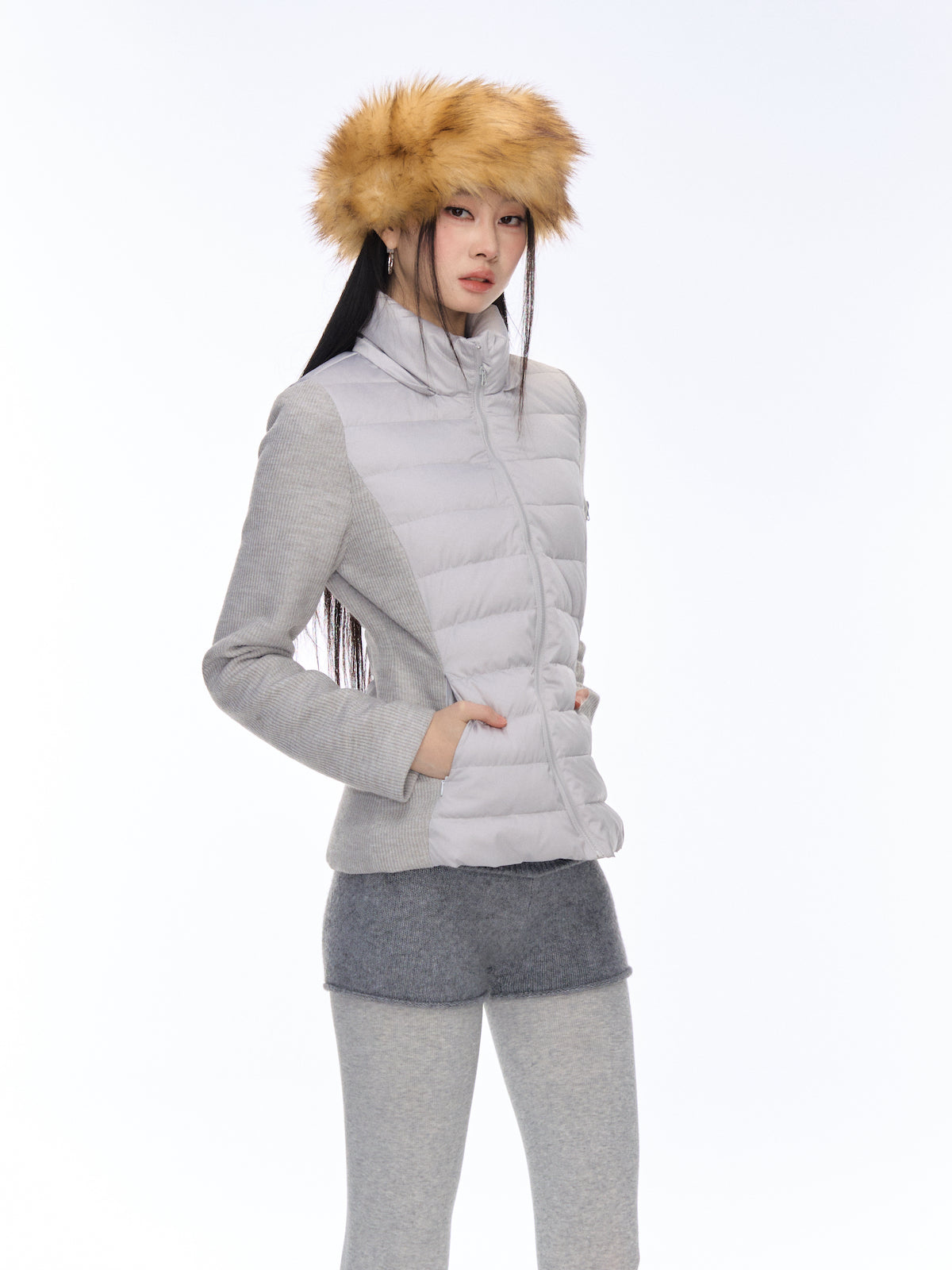 Patchwork Knitted Design Light Down Jacket CUR0184