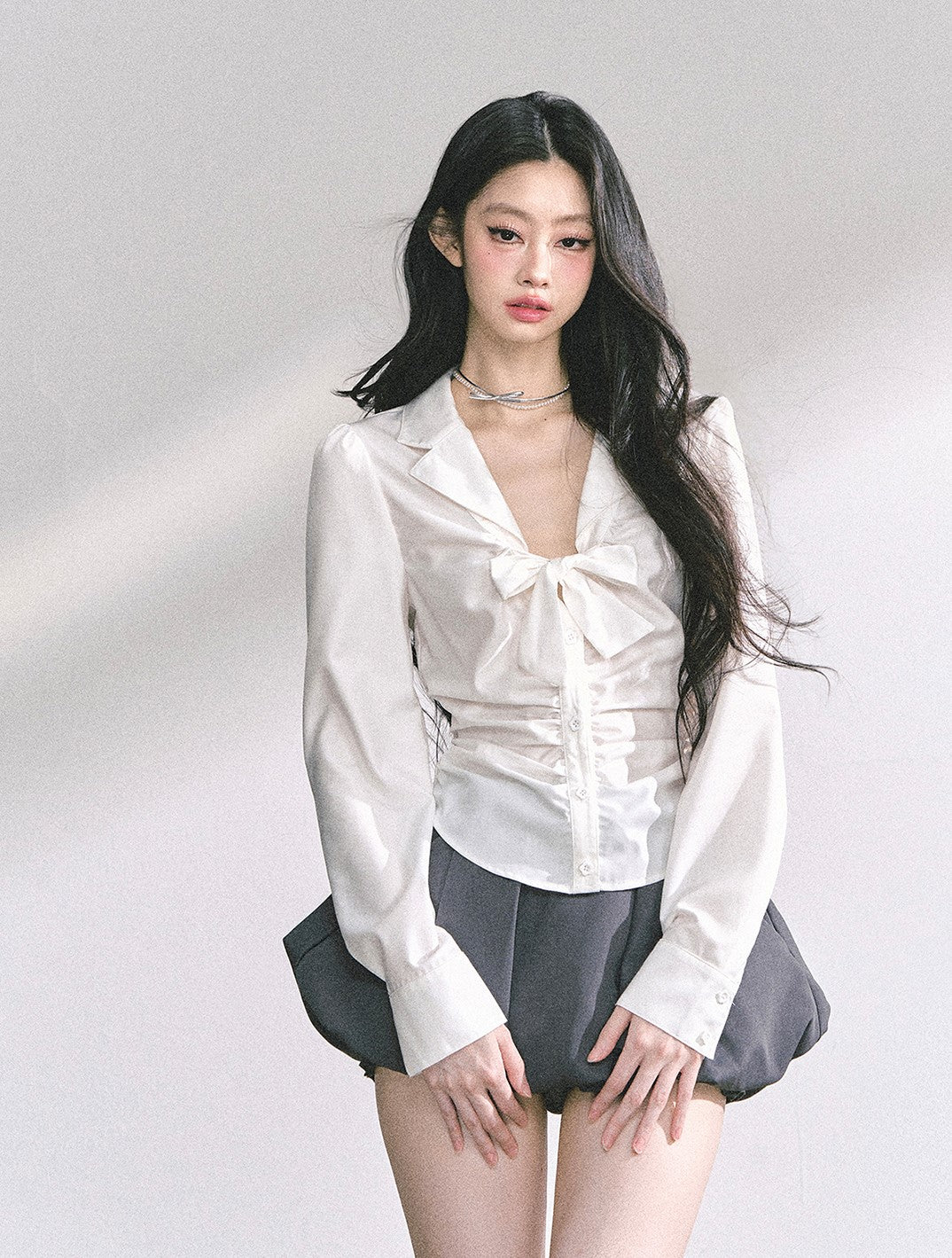 Bow Pleated Slim Shirt DIA0537