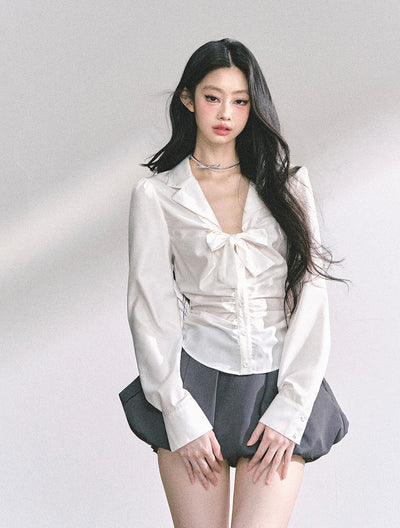 Bow Pleated Slim Shirt DIA0537