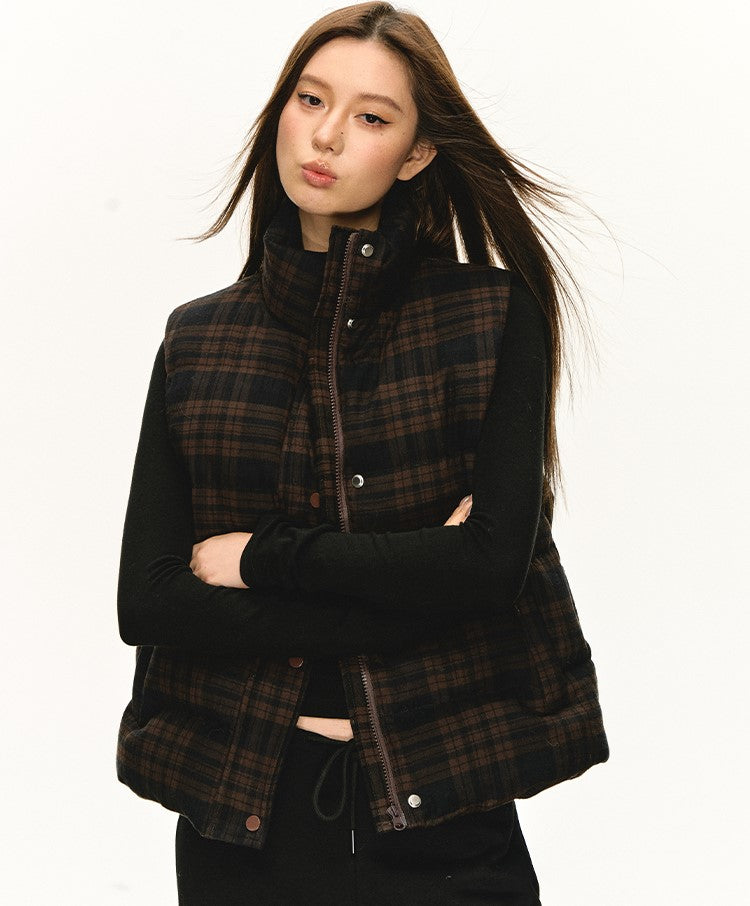 Retro Plaid Stand-up Collar Vest Jacket ANA0100