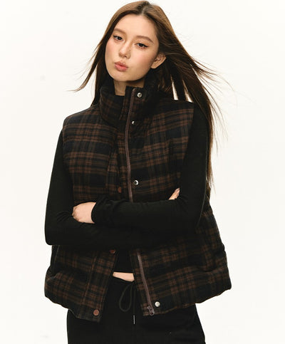 Retro Plaid Stand-up Collar Vest Jacket ANA0100