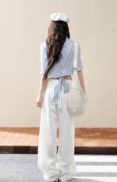 White Straight Drape Pants SHI0180