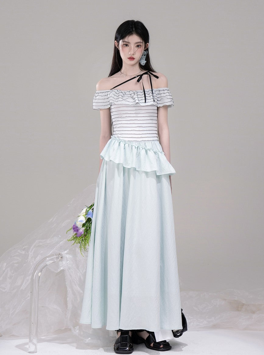 One-shoulder Splicing A-line Waist Dress COT0313