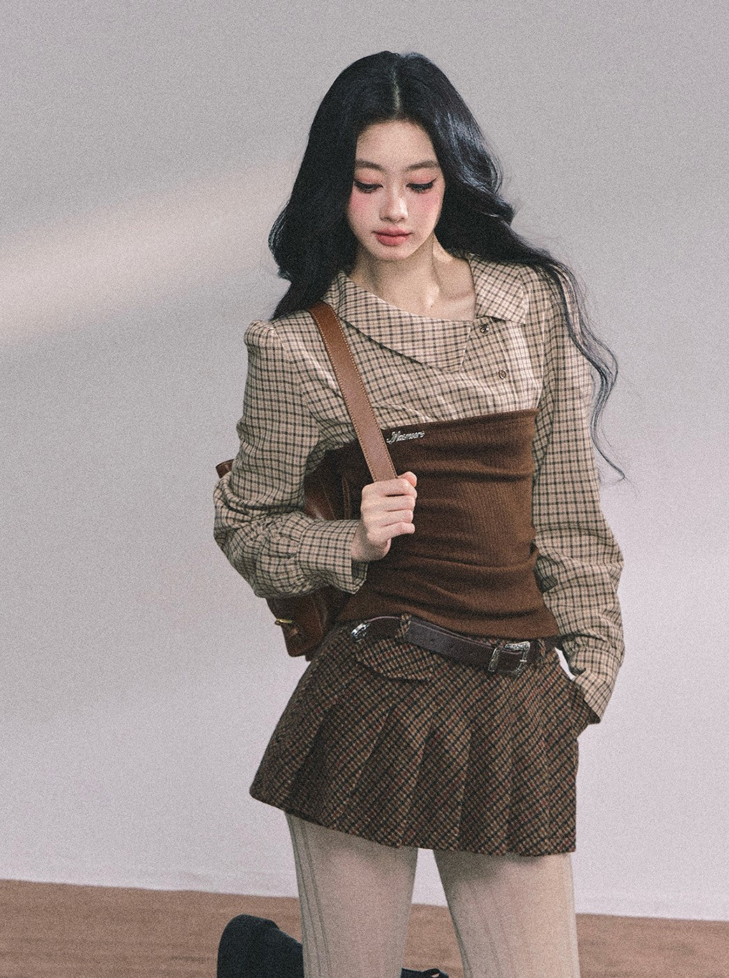 Fake Two-piece Knitted Plaid Shirt DIA0618