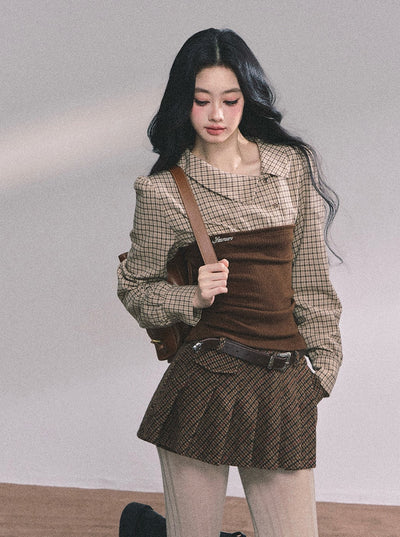 Fake Two-piece Knitted Plaid Shirt DIA0618