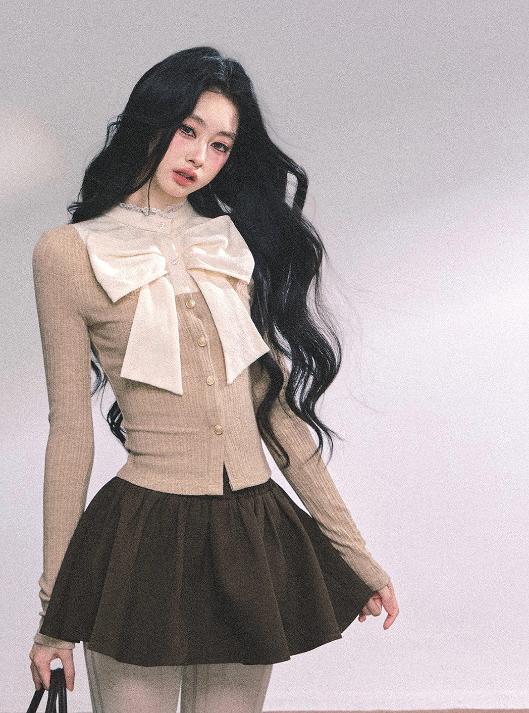 Fake Two-piece Lace Ribbon Knitted Top DIA0640