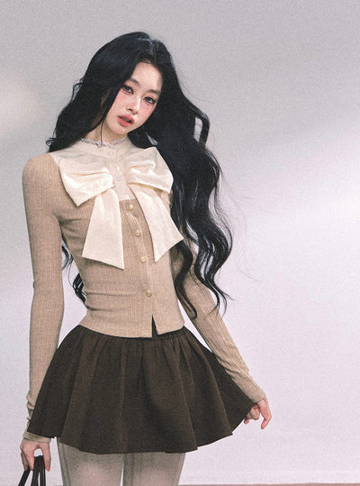 Fake Two-piece Lace Ribbon Knitted Top DIA0640