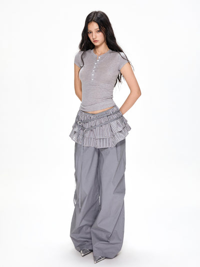 Satin Ruffled Casual Straight Pants APE0392