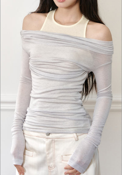 Fake Two-piece Off-shoulder T-shirt AGM0179