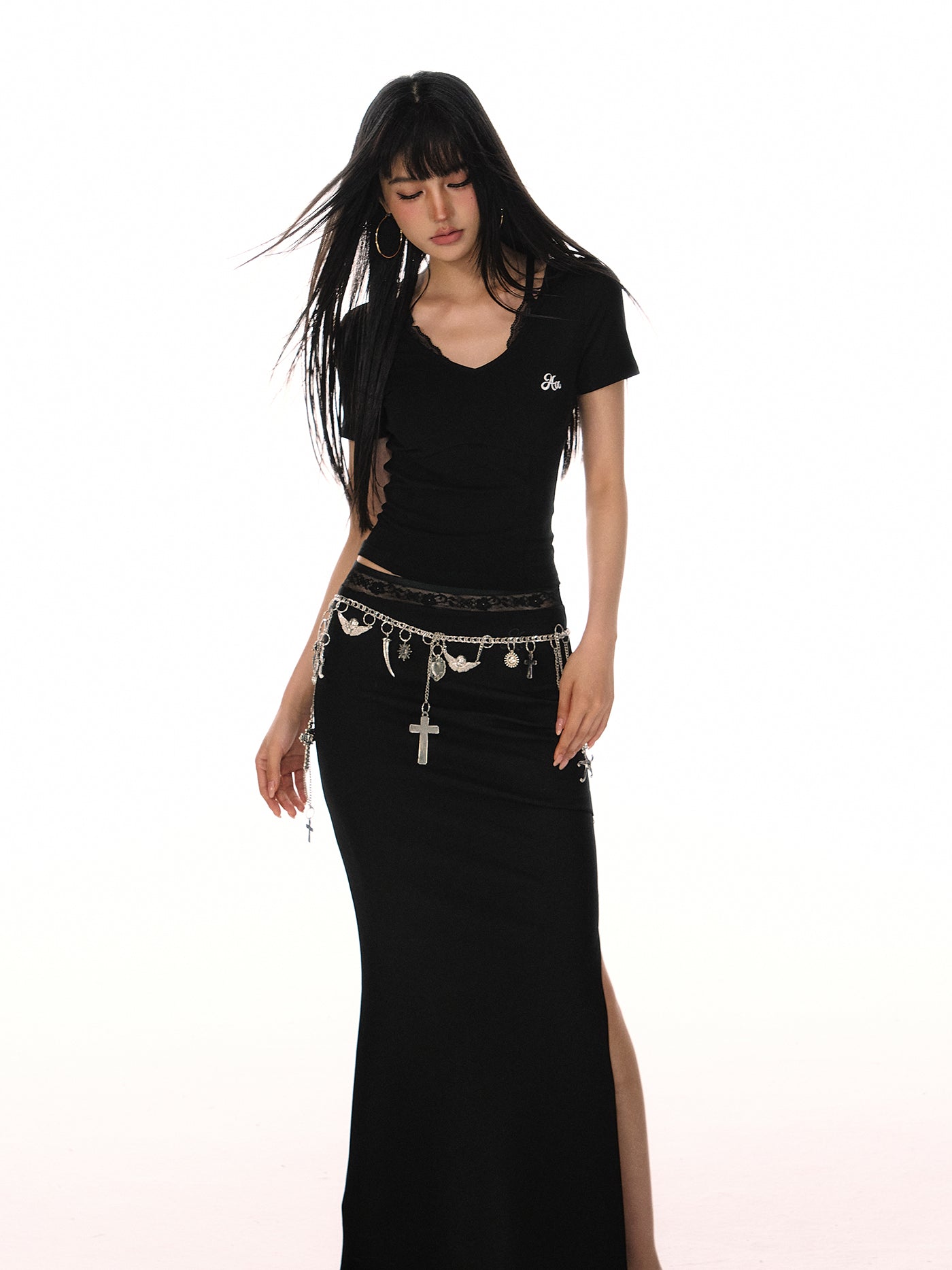Simple V-neck Fake Two-piece T-shirt ACM0079