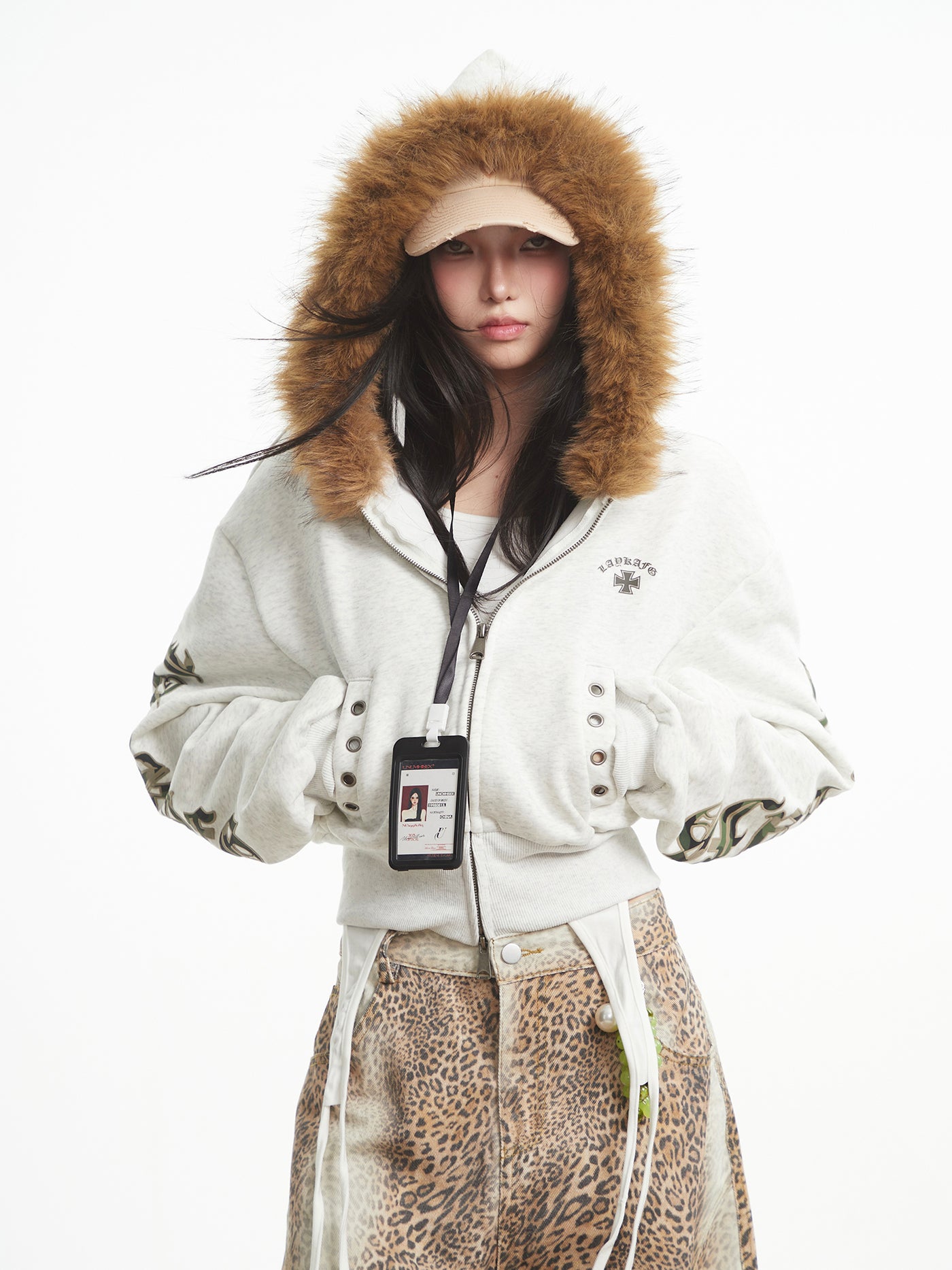 Fur Collar Long-Sleeve Hooded Sweatshirt Jacket UNC0320